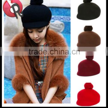 wool felt latest trendy designer girls visor hats caps pompom on top