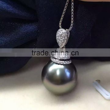 wholesale 9-10mm jewelry black tahitian pearls 14k gold pendant