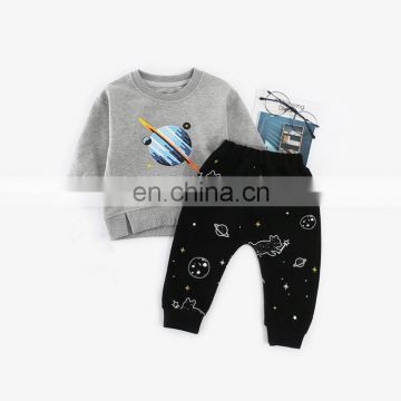 Wholesale Hot Sale Autumn Winter Baby Clothing Set Cotton Long Sleeve Pattern Printed Grey Baby Boy Clothes Set
