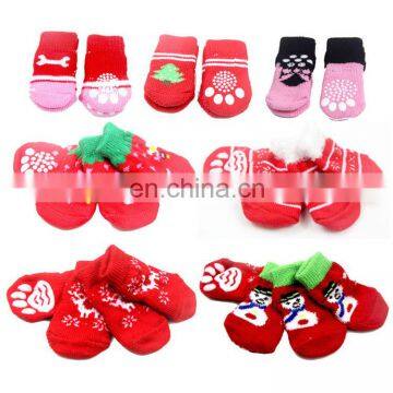 New red elk warm cotton non-slip bottom christmas dog knit socks