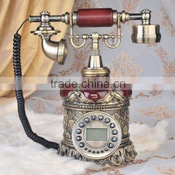 antique copper telephone, old style caller id phone