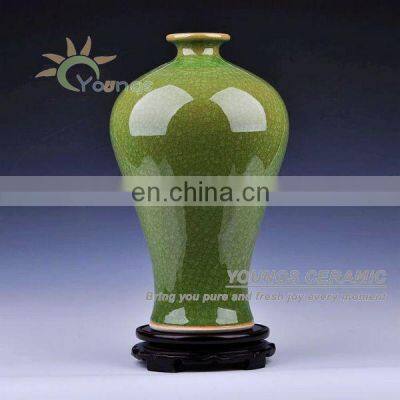 Antique Plain Green Color Ice Crackle Glazed Ceramic Vase For Home Decoration