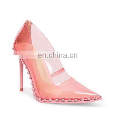 Sandals Shoes Transparent High Heel with Rhinestone Ladies Women Spike Heels D'orsay Pumps PU Design Pointed Toe Synthetic Solid