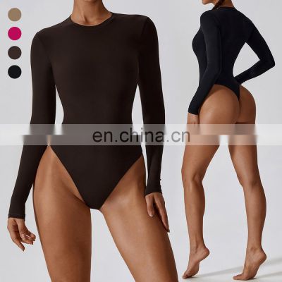 Bodysuit Ladies Casual Costumes Quick Dry Sexy Long Sleeve Ballet Dance Jumpsuits Playsuits Bodysuits For Women With Toggle Clip