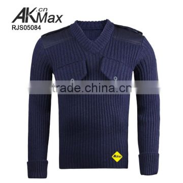 Navy Blue Military Sweater 100% Wool For Special Mission Of Fashion Style