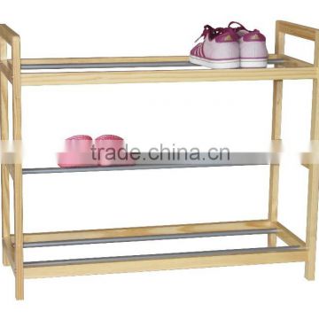 wooden shoe rack with metal powder coating tube