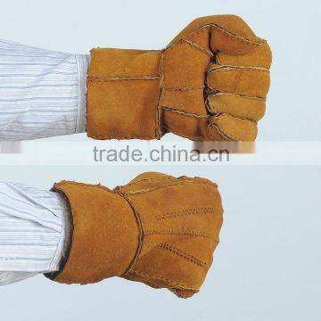 High quality hand made mens fur lined double face winter working leather gloves