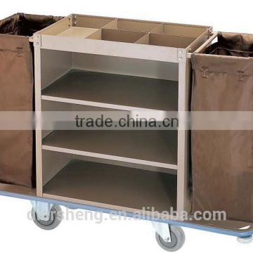 Multi-functiion Cleaning Service Trolley,Stainless steel Laundry Cart/Linen Trolley with cloth for hotels service trolley