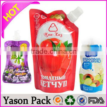 YASON stand up spout packaging pouch transparent reusable baby food pouch with spout stand up pouch with corner spout for tomato
