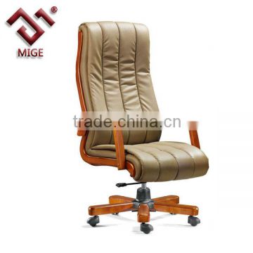 high back cow leather boss wooden office chair