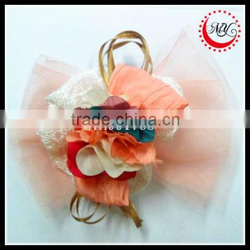 light pink tulle hair bow polyester flower felt on metal alligator hair clips, barrette accessory