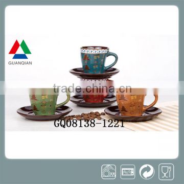 Glazed ceramic coffee cup and saucer dishwasher safe