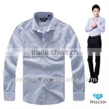 long sleeve latest brand design trendy blue plaids slim fit 100% cotton fancy business dress fashion formal shirts for men