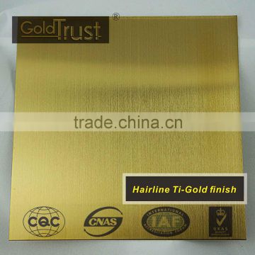 Gold Hairline finish ti-coating colored stainless steel sheet ss304/201/316l for wall panel