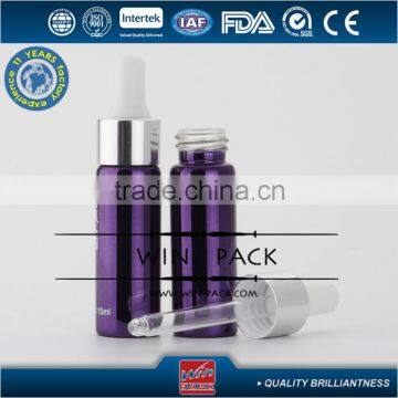 3ml 5ml 10ml purple essential oil bottle with dropper and shiny silver cap