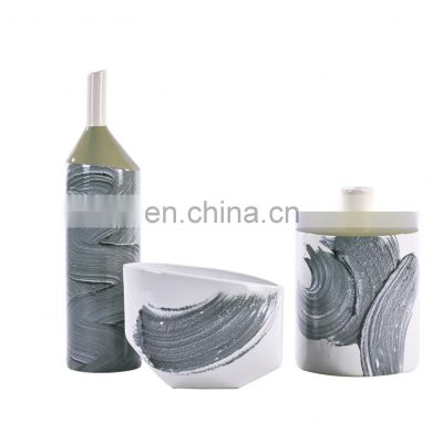 Wholesale Manufacturer Grunge Close Finishing Series Grey Handpainted Flower Vessel Ceramic Vase