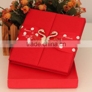 Arabic Pretty Product Two Swans Red Silk Wedding Box Invitation