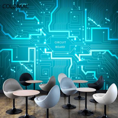 Custom Metal Circuit Board Wallpaper Technology Office Blue Background Wall Gaming Room Decoration Mural Dropshipping