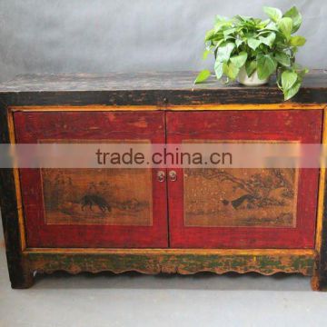 Mongolian wood furniture hand painted cabinet