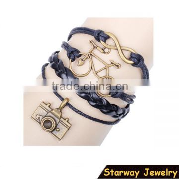 >>New arrival SW16479 infinity Camera bike leather charm bracelet/