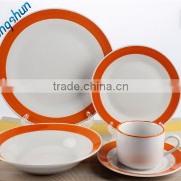 20 PCS Round Shape Porcelain Dinner Set with Color Lines Decal Printing