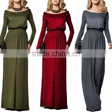 long sleeve muslim evening dress Women Boat Neck Long Maxi Full-Length long sleeve Dress