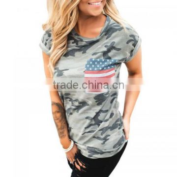 clothes women top printed Stars and Stripes t-shirts cotton
