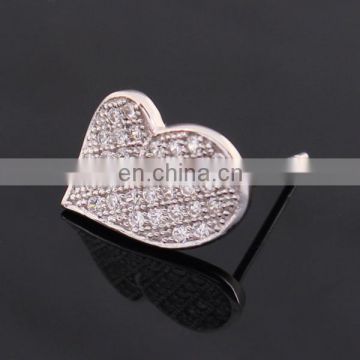 fashionable heart shape diamond silver earring