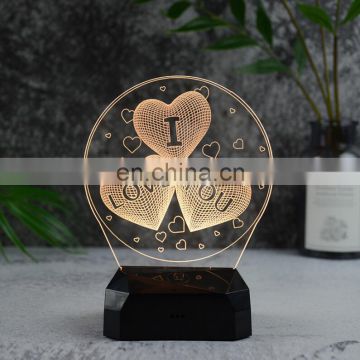 Valentine's Promotion Gifts Custom 3D Creative Lights Acrylic LED Illusion Night Lamp