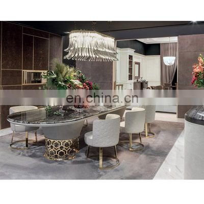 italian design modern oval marble dining table set luxury stainless steel marble dining table