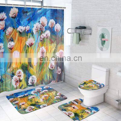 Wholesale flower shower curtain 4 pieces set for bathroom luxury bathroom shower curtains