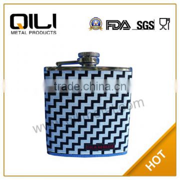 Heat transfer leather wrap FDA stainless steel 6oz flask