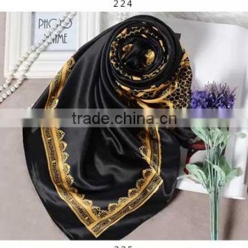 oem for women new fashion summer 100*100cm digital print imitated silk satin square scarf,polyester satin black hijab wholesale