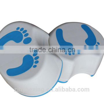 Plastic foot stool have white ground and blue pattern