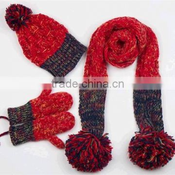Girls winter knitted set hat scarf and glpoves