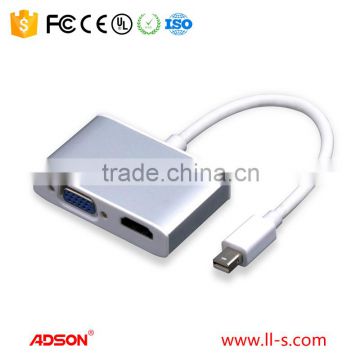 Thunderbolt port compatible Mini DisplayPort to HDMI2.0 VGA Male to Female 2-in-1 Adapter for Apple Macbook in Silver