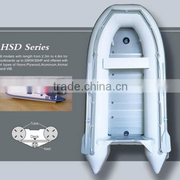 HSD inflatable boats,PVC or Hypalon Inflatable Boat for Sale 2.3m-4.6m, with 4 types of floors.CE certified