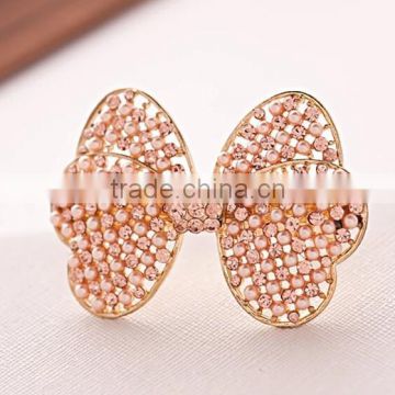 fashionable bow shape alloy crystal plastic pearls barrette