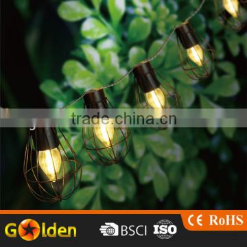 10 Warm White Solar Powered Metal Bulb Outdoor Led String Lights