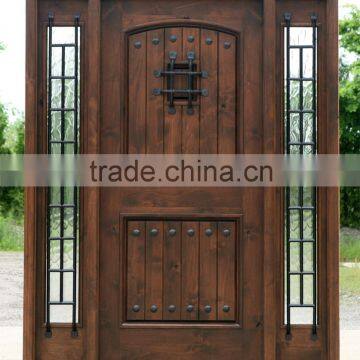 high quality solid wood double entry door iron door with Sidelights