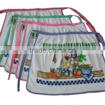 new design printing terry cotton waist apron for women half short waist apron for pakistan
