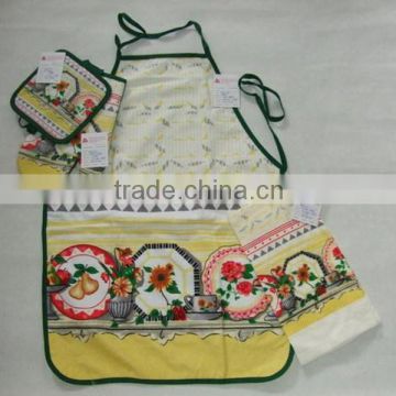 2016 new design cotton printed apron& kitchen set