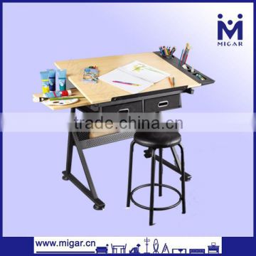 MDF kids multi-functional drafting drawing desk with two drawers and chair set