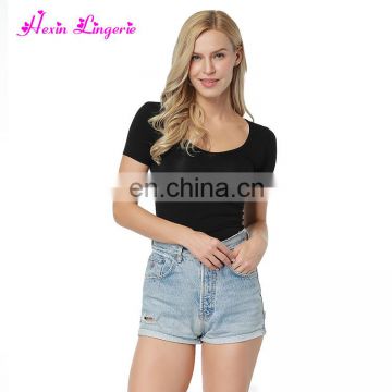 Hot Sale black o neck Fitted Bamboo short sleeves soft tshirt high quality tshirt woman