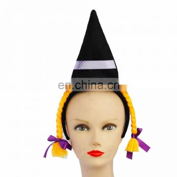 MCH-1154 Party Halloween funny velvet wholesale kids black witch Hat with braids