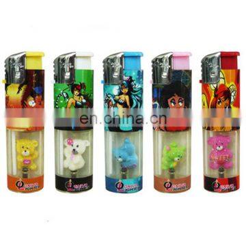 New product hight quality plastic cigarette lighter with lovely bear toy inside lighter