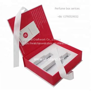 Custom Printed Cosmetics Makeup Boxes With Lid Ribbon Handle Empty Perfume Box