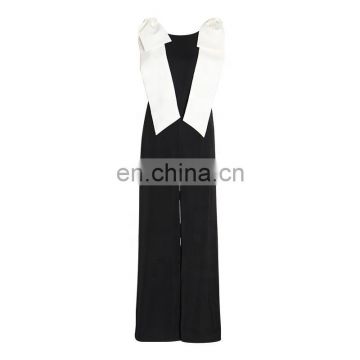 TWOTWINSTYLE Hit Color Backless Jumpsuits Women O Neck Sleeveless Spaighetti Strap Lace Up Bow High Waist