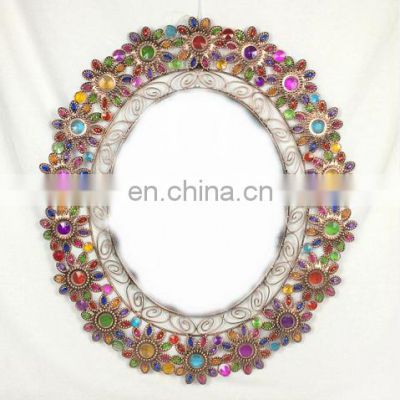 oval shape decorative wall mirror colour jewelry  beads