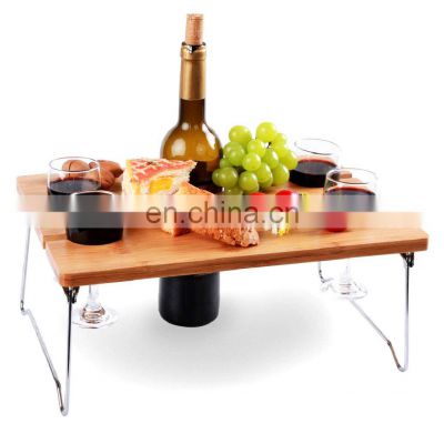 Portable and Foldable Wine and Snack Table for Picnic Outdoor on The Beach Park or Indoor Bed for 4 positions